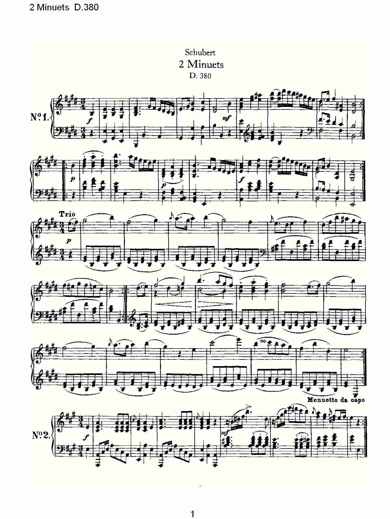 2 Minuets D.380    2米奴哀小步舞曲D.380