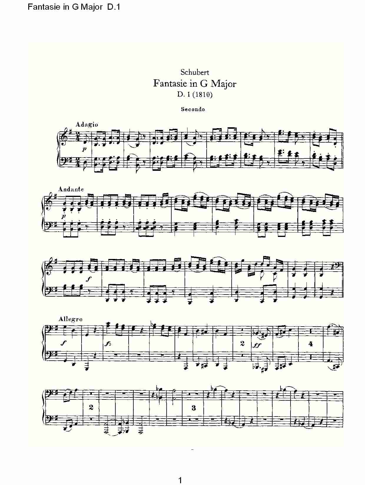 Fantasie in G Major D.1  G大调幻想曲D.1（一）