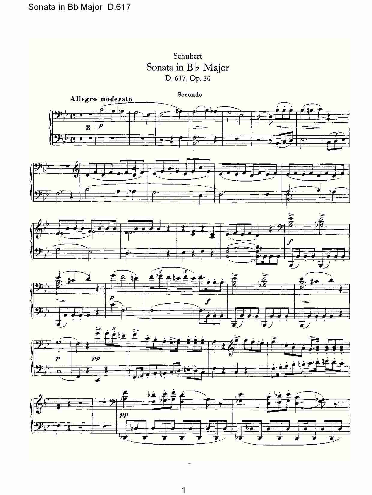 Sonata in Bb Major D.617  Bb大调奏鸣曲D.617（一）