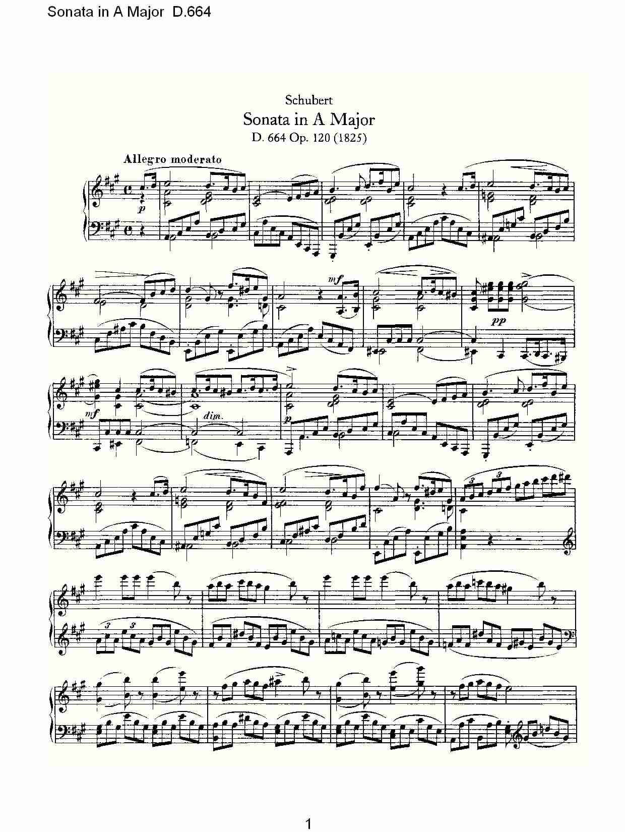 Sonata in A Major D.664  A大调奏鸣曲D.664（一）