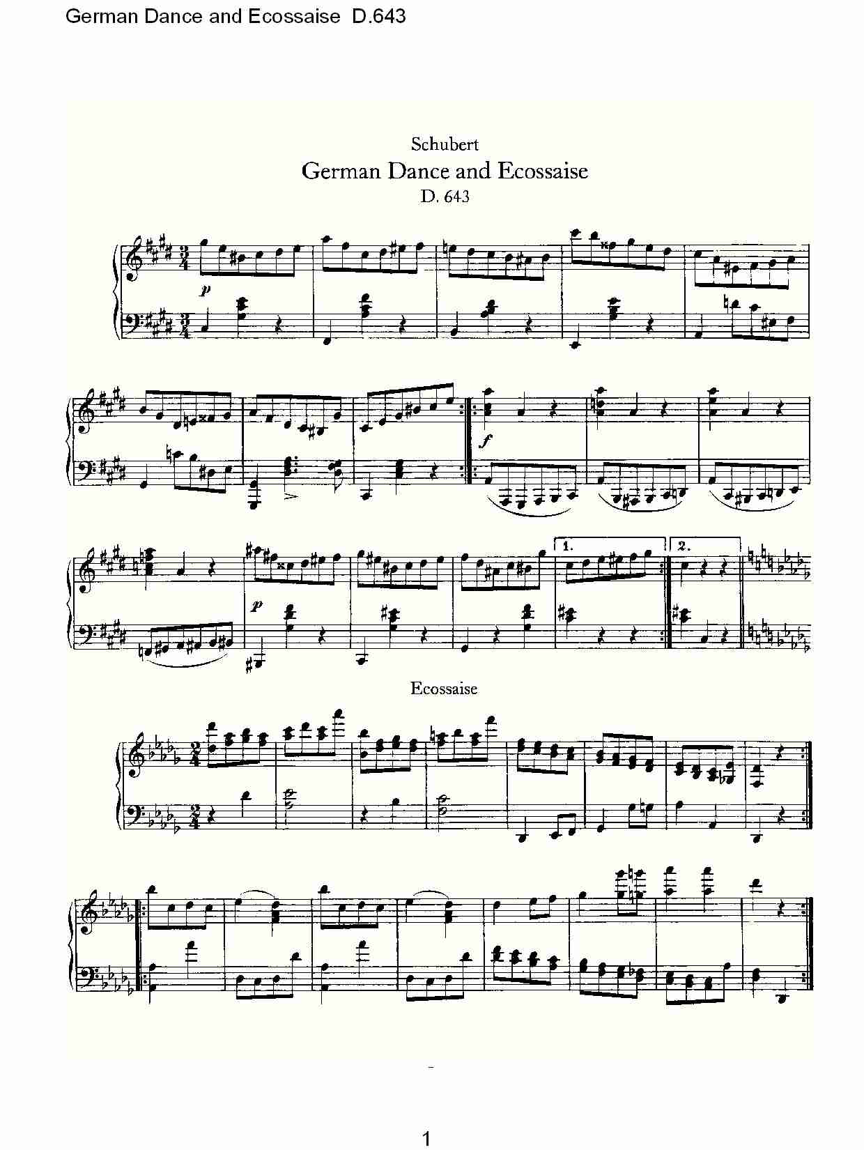 德国舞曲与 Ecossaises  D.643