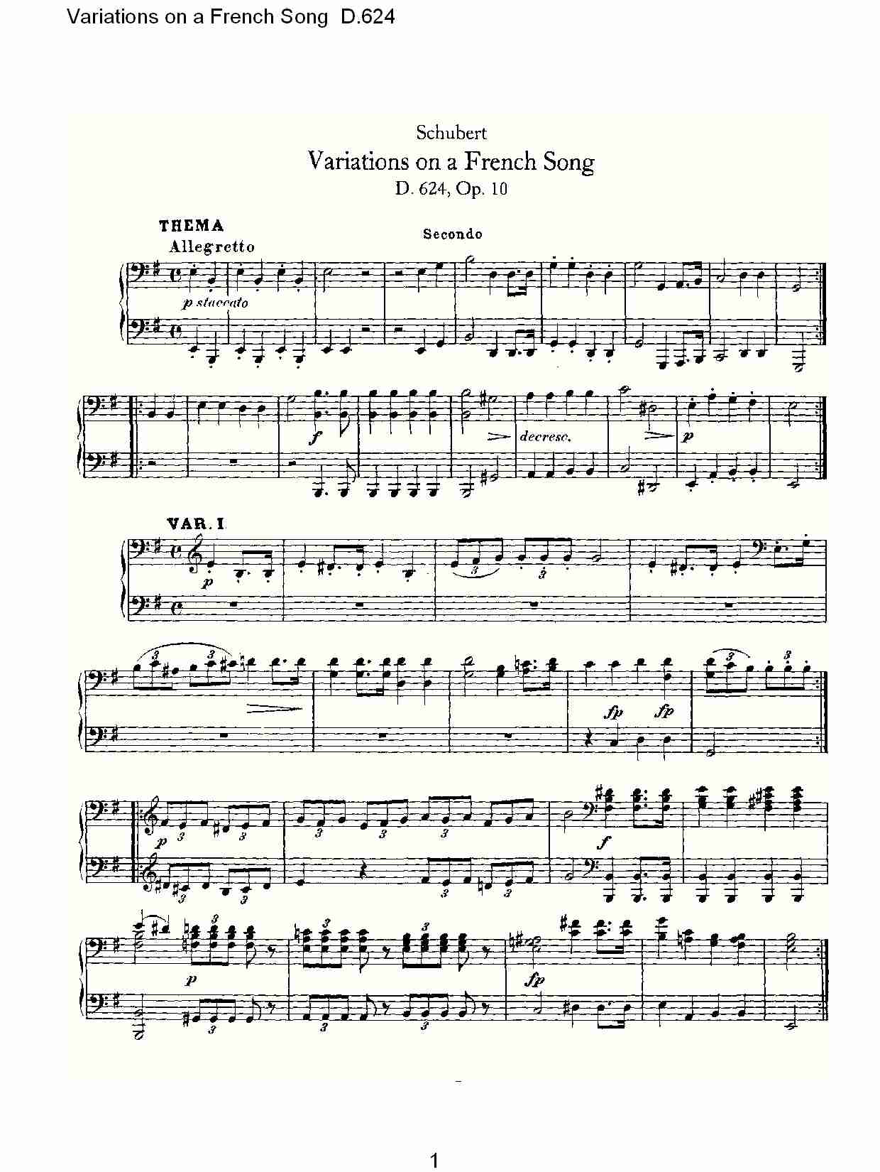 Variations on a French Song D.624  法国歌曲变鸣曲D.624（一）