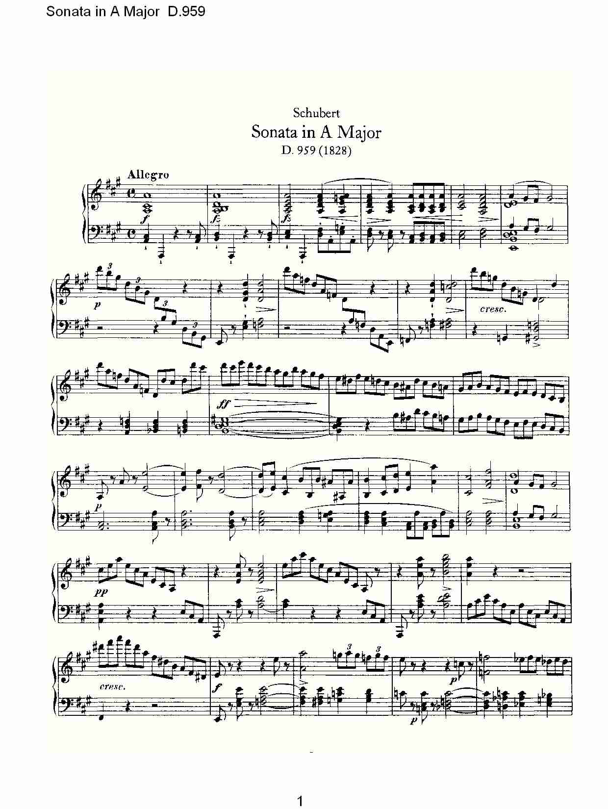 Sonata in A Major D.959  A大调奏鸣曲D.959（一）