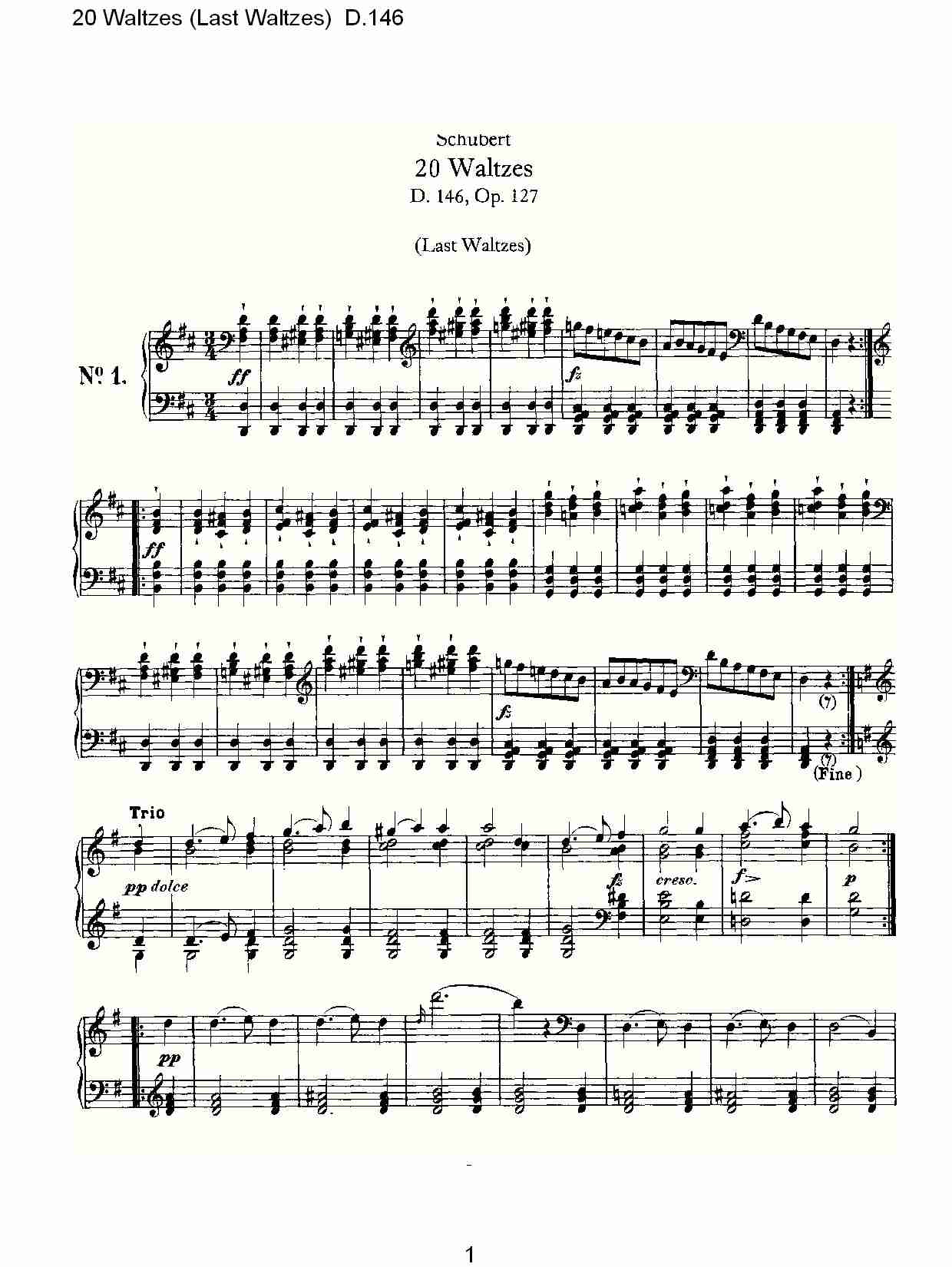 20华尔兹舞曲（终结华尔兹舞曲）D.146（一）