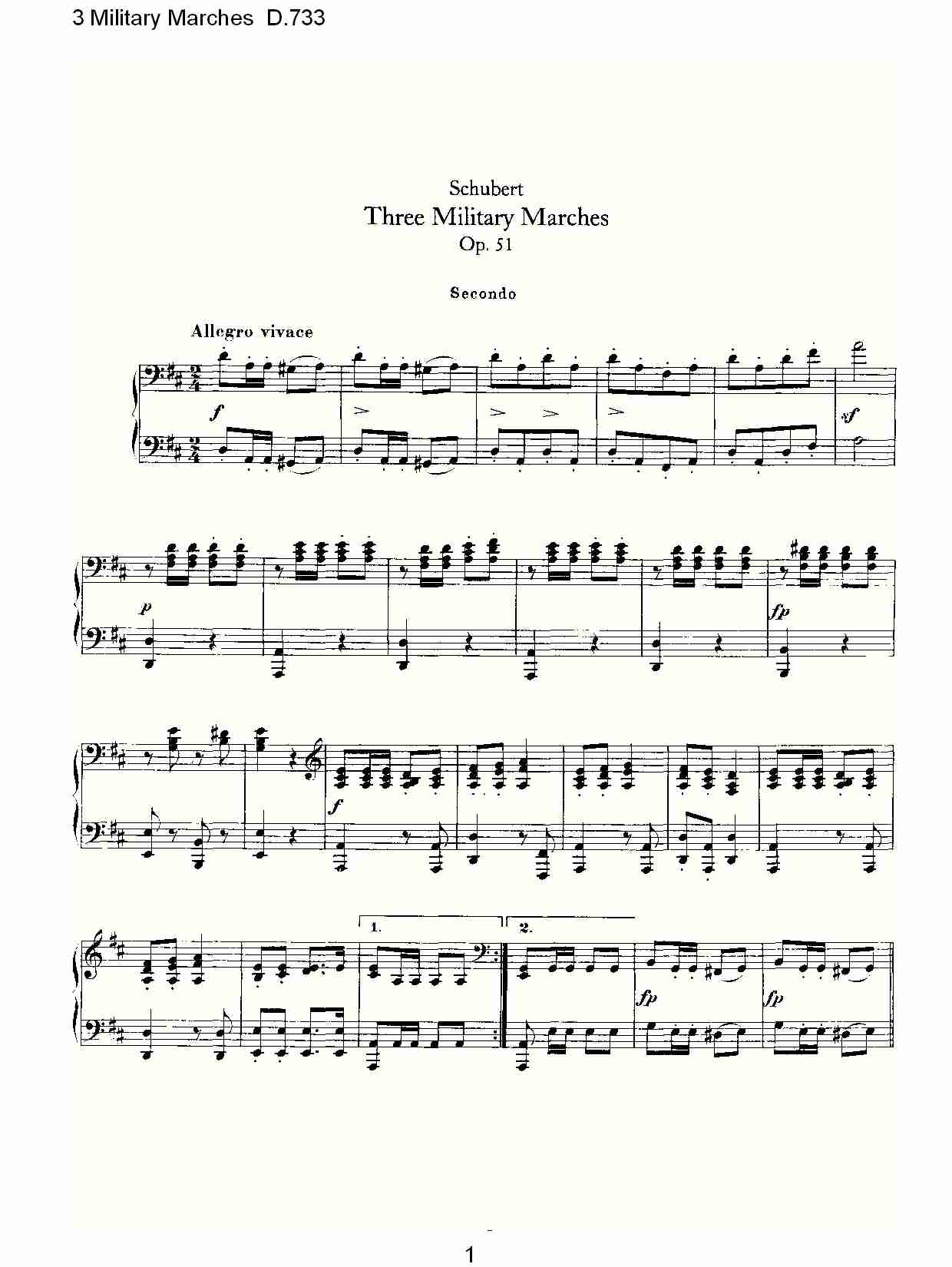 3 Military Marches D.733     3士兵进行曲D.733（一）