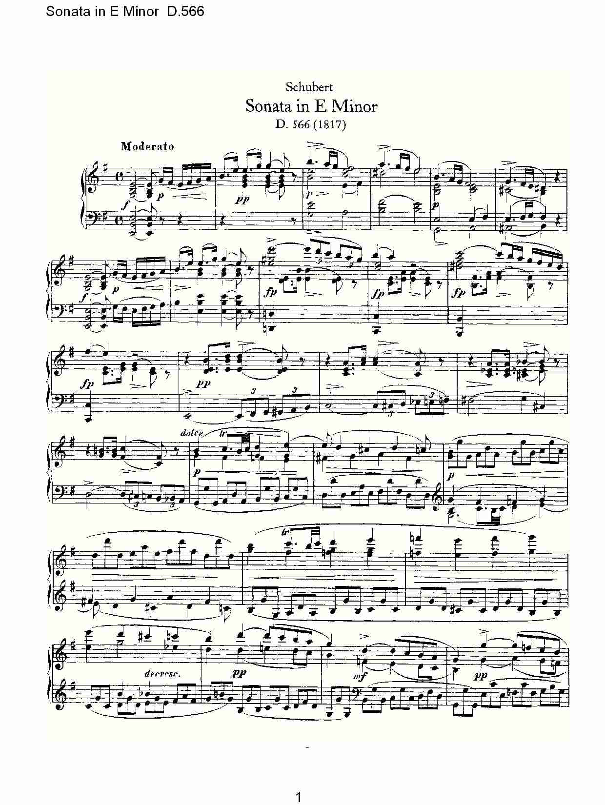 Sonata in E Minor D.566  E小调奏鸣曲D.566