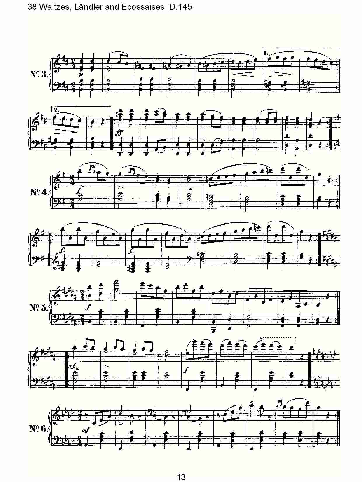 38华尔兹舞曲, Ländler and Ecossaises D.145（三）