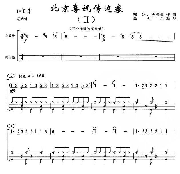 北京喜讯传边寨(三桶鼓)(架子鼓谱)