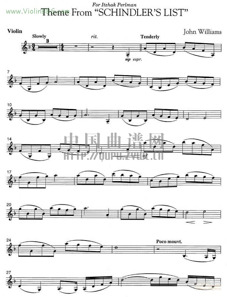 辛德勒名单 (约翰·威廉姆斯)主题曲+钢琴伴奏谱