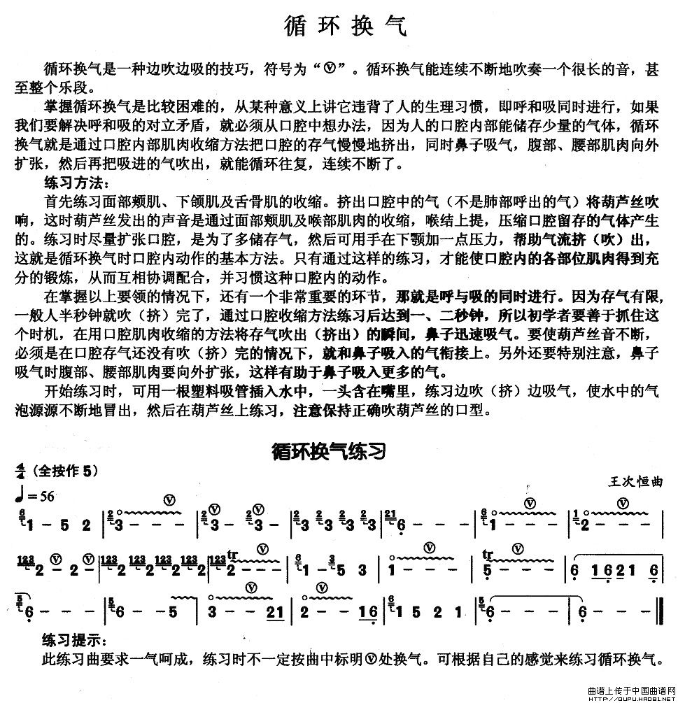 葫芦丝基本技巧练习曲--循环换气