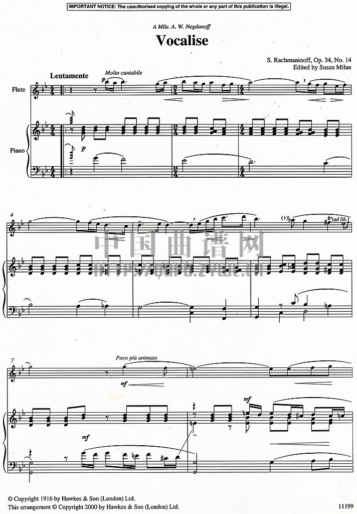 Vocalise by Rachmaninoff    （长笛独奏谱）