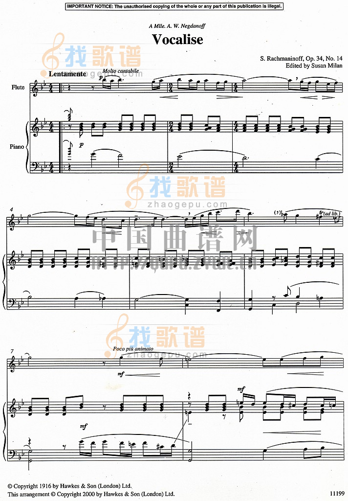 Vocalise by Rachmaninoff    （长笛独奏谱）