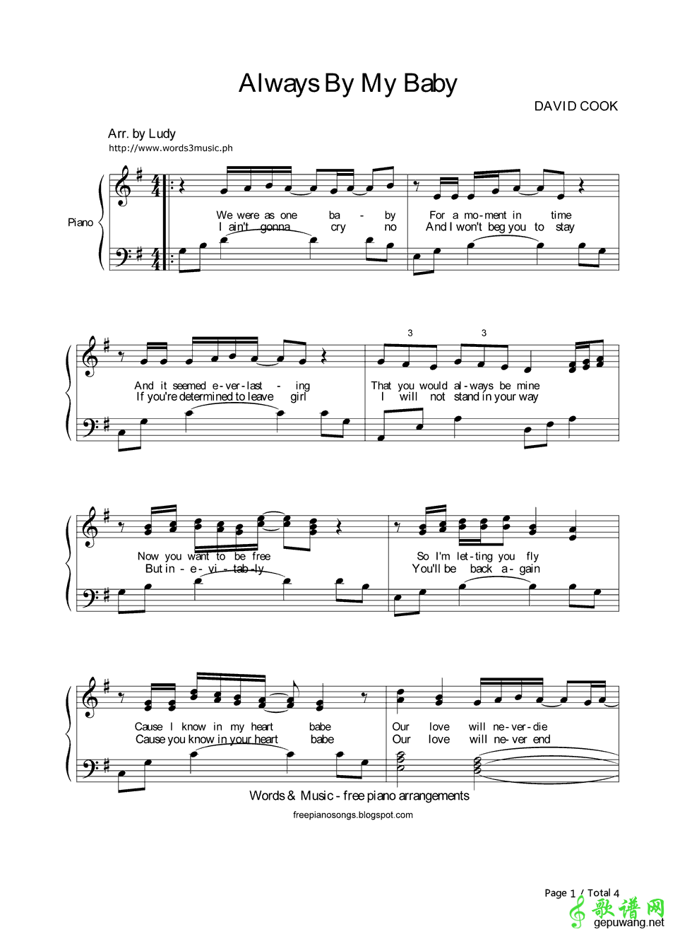 Always Be My Baby David Cook-Always Be My Baby钢琴