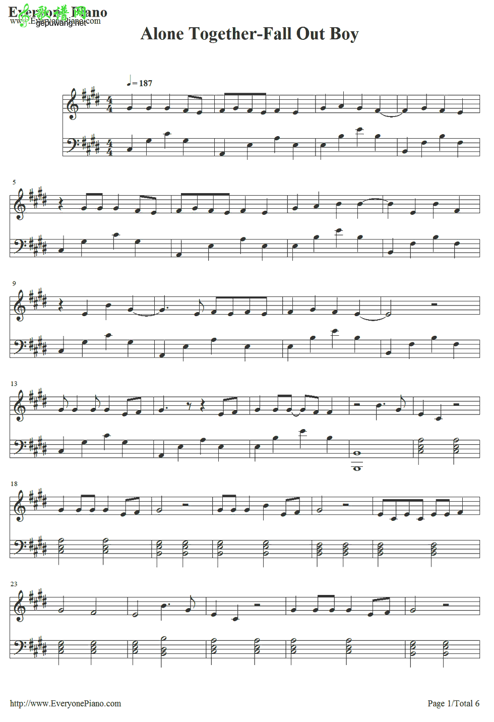 Alone Together Fall Out Boy-Alone Together 琴