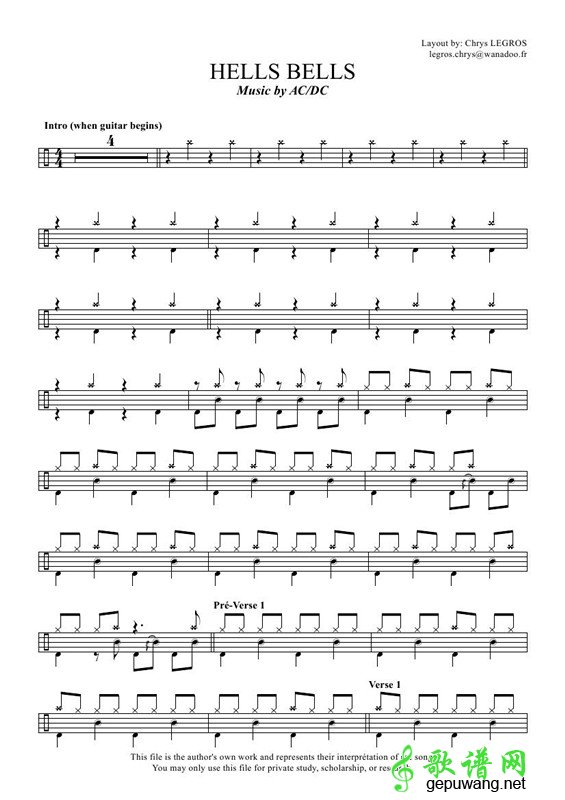 Hells Bells-ACDC爵士鼓谱
