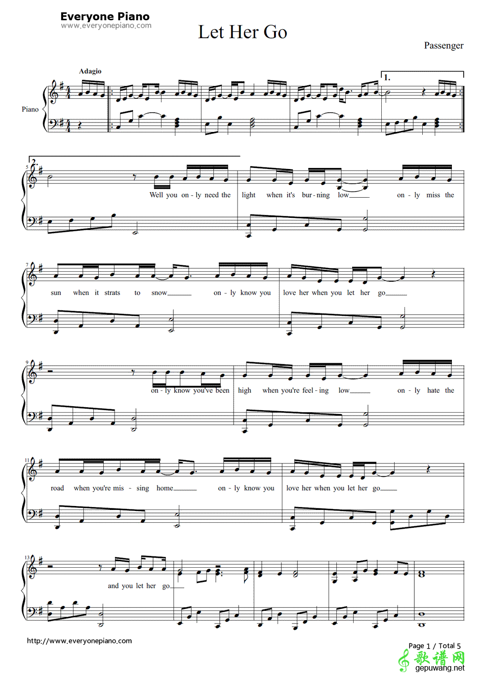 Let Her Go Passenger-Let Her Go放手爱情 