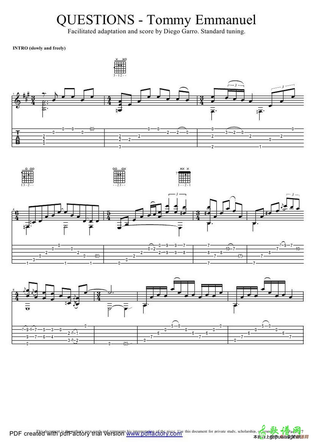 questions Tommy Emmanuel（吉它谱）