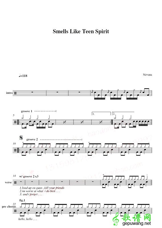 Smells Like Teen Spirit-Nirvana爵士鼓谱