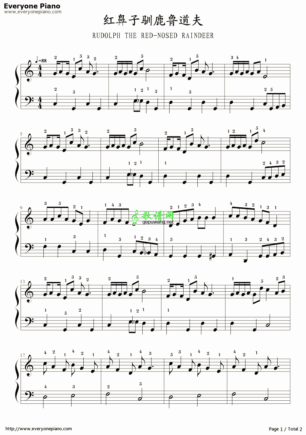 红鼻子驯鹿鲁道夫 Rudolph the Red-nosed Reindeer五线