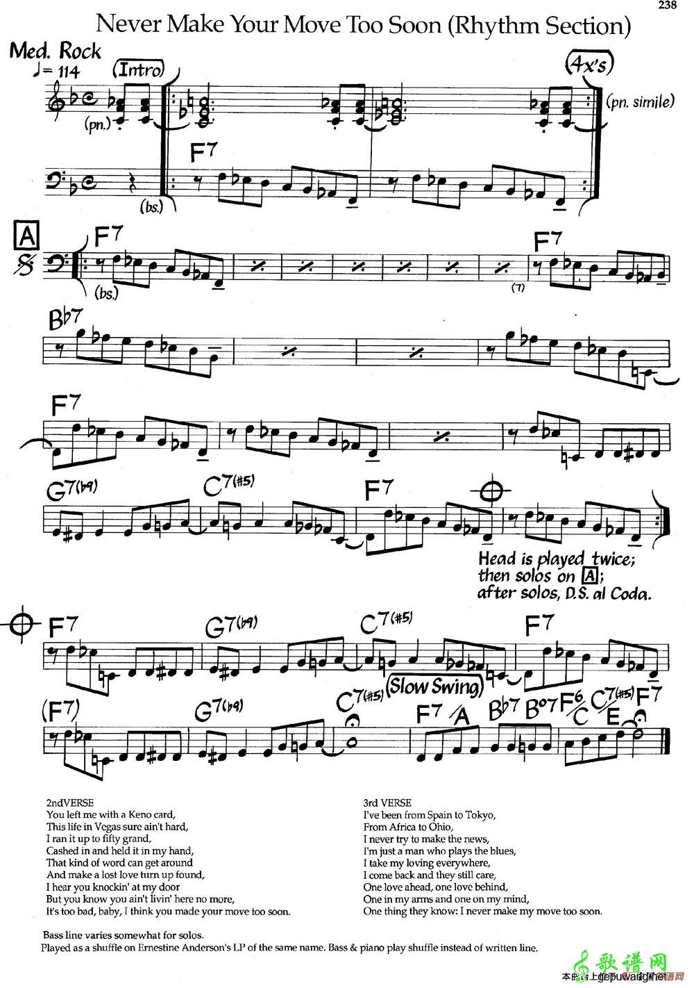 Never Make Your Move Too Soon (Rhythm Section) 五线