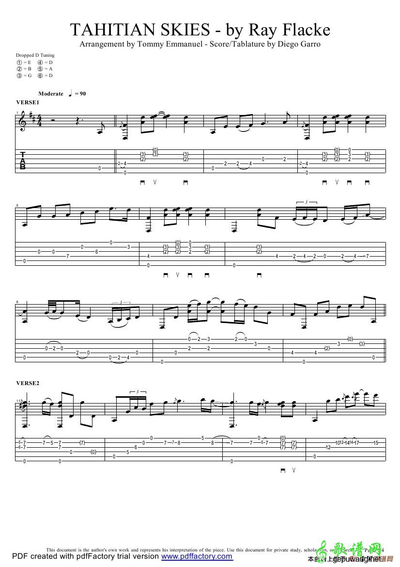 tahitian skies with score